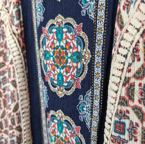 Hint of Mint Boho Navy, Red & Beige Patterned Sleeveless Shift Dress Women XL - Picture 8 of 10